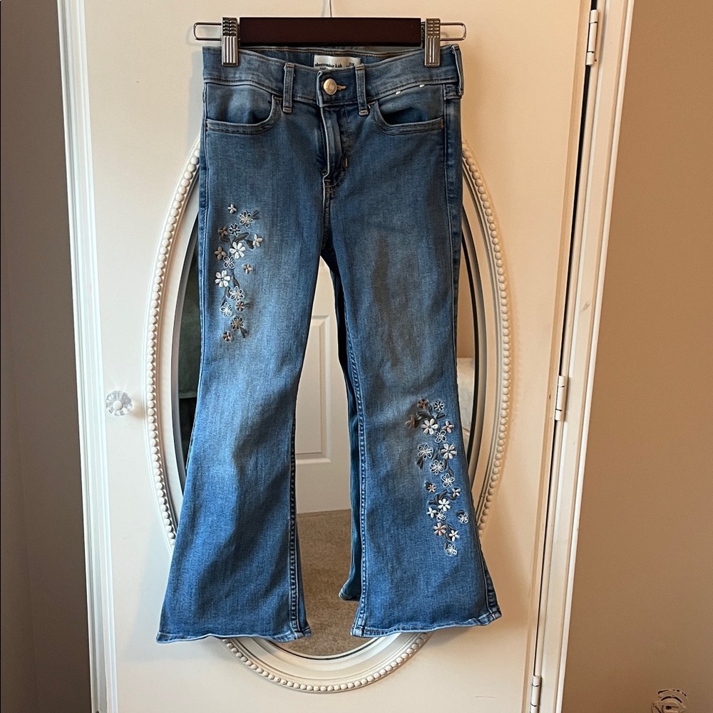 abercrombie kids Blue Embroidered Flare Jeans